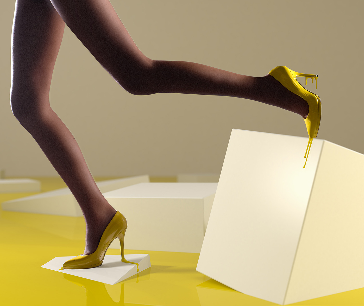 Illustration 3D et photographique chaussures freelance jaune